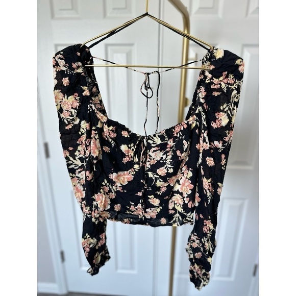 Free People Hilary Black Floral Print Top - Picture 7 of 14